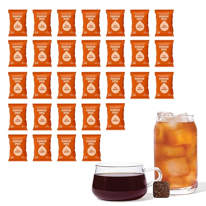 Tea Drops 30 Bulk Pack Organic Pumpkin Spice Bagless Tea - Loose Leaf Lightly Sweetened On-The-Go. Plastic-Free - Iced or Hot