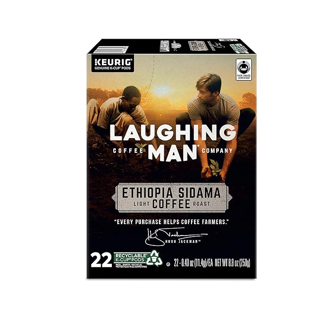Laughing Man Ethiopia Sidama Keurig Single-Serve K Cup Pods Fair Trade Light Roast Coffee 88Count Ethiopia Sidama 22 Count (Pack of 4)