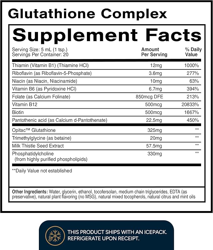 Quicksilver Scientific Glutathione Complex - Superior Absorption Antioxidant Supplement with Liquid Glutathione &amp Milk Thistle - Vitamin B Complex - Supplement for Daily Use (3.38 fl oz)