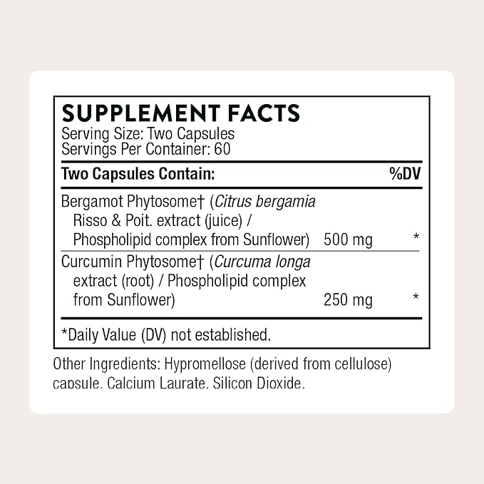 THORNE - Metabolic Health - Bergamot &amp Curcumin Phytosome Supplement to Aid Weight Management - Supports Healthy Fat Metabolism to Promote a Healthy Liver* - Third-Party Certified - 120 Capsules