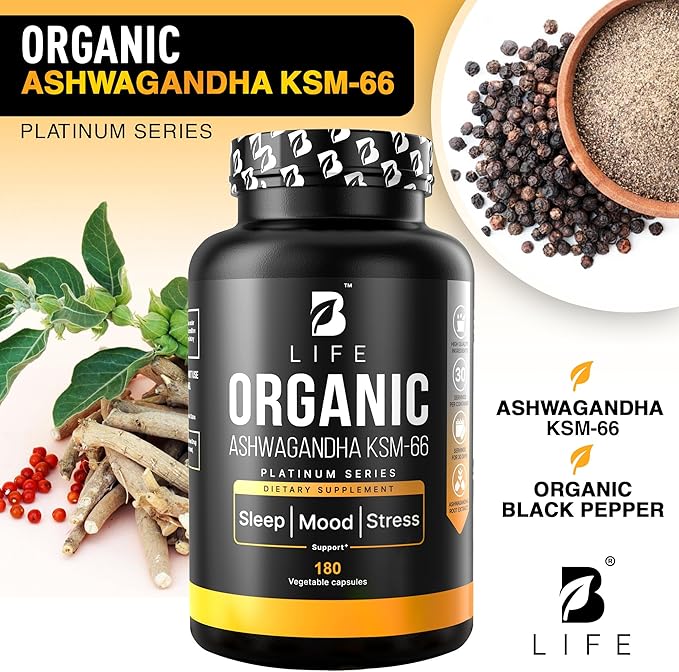 Organic Ashwagandha KSM-66 1000 mg Supplement | Adaptogen for Cortisol Support &amp Stress Relief | Mood Calm &amp Sleep Aid for Men &amp Women | Ashwagandha ritual vitamins for women | 180 Vegan
