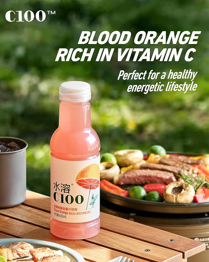 NONGFU SPRING C100 Juice Drink – Blood Orange Flavored Fruit Juice Bottles 100mg Vitamin C Per Bottle 12% Real Fruit Juice -15 fl oz 445mL 15 Pack