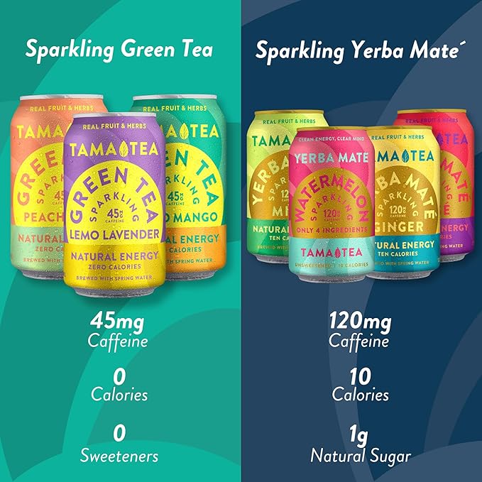 Organic Sparkling Watermelon Yerba Mate Tea Unsweetened by Tama Tea - Sugar Free Energy Drink Alternative 120mg Natural Caffeine 12 oz (12-Pack)