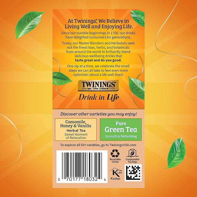 Twinings Pure Rooibos Red Herbal Tea Individually Wrapped Bags 20 Count (Pack of 6) Sweet with Uplifting Aroma Naturally Caffeine-Free Enjoy Hot or Iced 120 Teabags