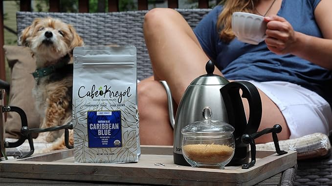 Cafe Kreyol Organic Caribbean Blue | 5 lb - Haitian Blue Light Roast Coffee - Whole Bean Coffee High Caffeine - Smooth Low Acid with Notes of Almond and Walnut