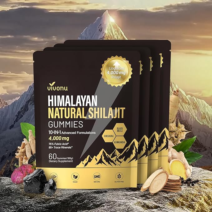 VivoNu Shilajit for Men &amp Women Shilajit Gummies | 4000mg High Potency 10-in-1 Formula with Pure Himalayan Shilajit Ashwagandha and 75% Fulvic Acid | Sugar-Free Vegan 85+ Trace Minerals