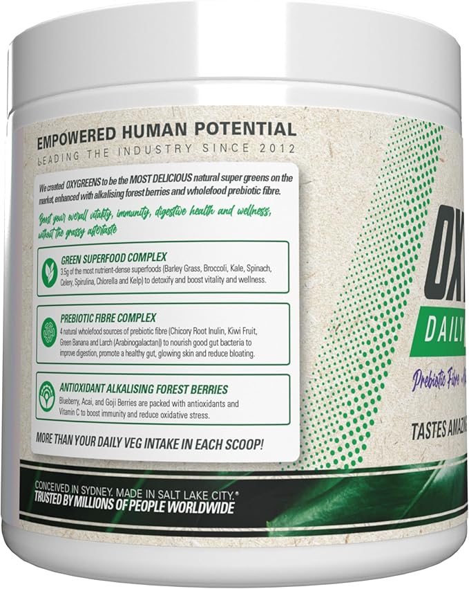 EHP Labs OxyGreens Super Greens Powder with Spirulina &amp Chlorella Prebiotic Fiber Probiotics &amp Digestive Enzymes – Antioxidant Green Superfood Supplement - 15 Servings (Forest Berries)