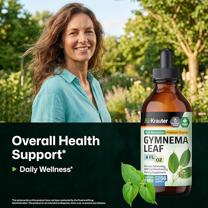 BIO KRAUTER® Gymnema Sylvestre - Liquid Drops Gymnema Sylvestre Extract 530 mg per Serving 4 Fl.Oz 56-Day Supply - Pure &amp Vegan Gurmar for Overall Support &amp Daily Wellness - Alcohol &amp Suga