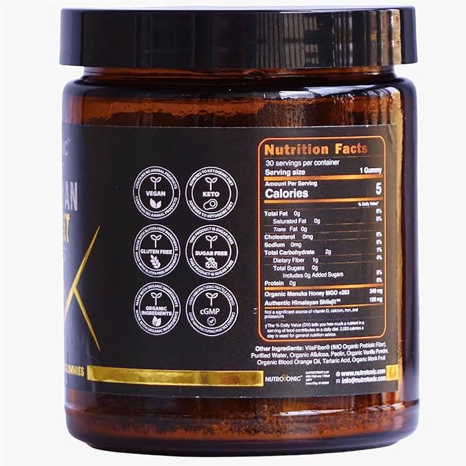 NutroTonic® Organic SHILAJIT Gummies | Apple Cinnamon Flavor | Shilajit for Men &amp Women | No Added Sugar Sweetened by Manuka Honey | Clean Formula | Natual Source of Urolithin | 30 Gummies