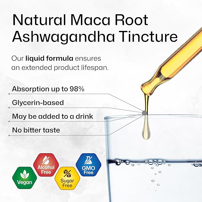 BIO KRAUTER Maca Root and Ashwagandha Tincture - Maca &amp Ashwagandha Supplements for Men &amp Women - Adaptogenic Liquid Supplement for Mood Support - Alcohol and Sugar Free Vegan Drops 4 Fl.Oz.
