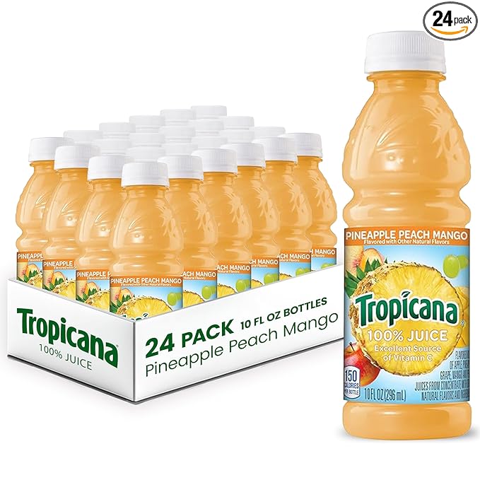 Tropicana 100% Pineapple Peach Mango Juice Single Serve 10 Fl Oz Bottles (Pack of 24) - Real Fruit Juice Vitamin C B &amp E Rich No Added Sugars No Artificial Flavors