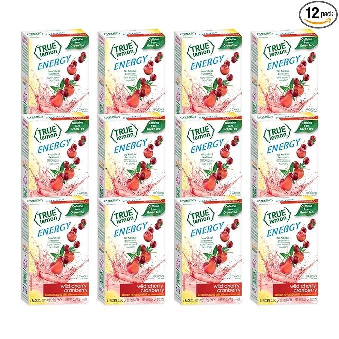 True Lemon Wild Cherry Cranberry 6ct (Pack of 12) - Energy Drink Powder Mix - Sugar Free Energy Drinks