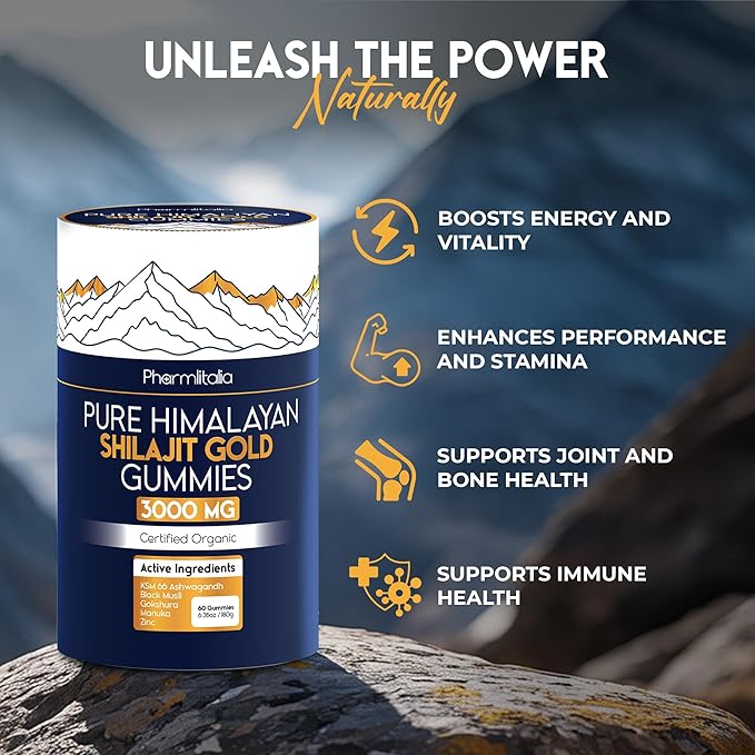 Shilajit Gummies - Himalayan Natural Shilajit Gummies 3000mg - Zinc Ashwagandha - Natural - No Added Sugar - 60 Count