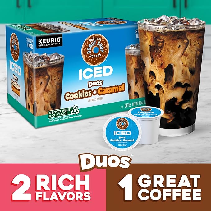 The Original Donut Shop ICED Duos Cookies + Caramel Coffee Keurig Single Serve K-Cup Pods 60 Count (6 Packs of 10)