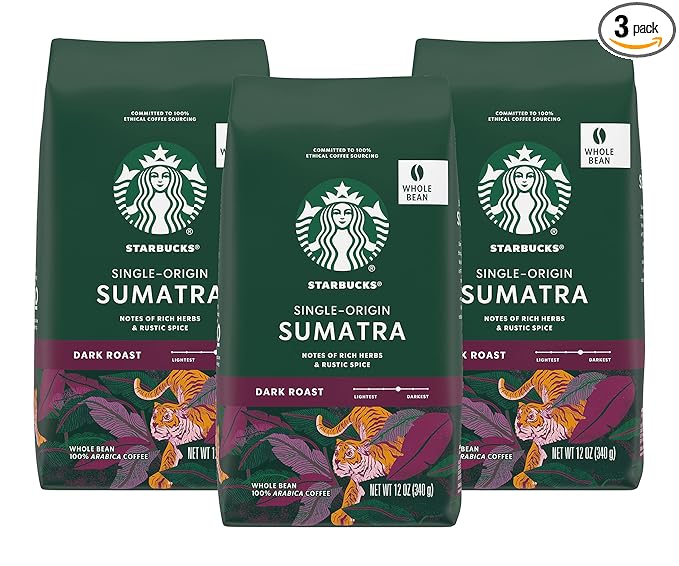 Starbucks Sumatra Coffee Whole Bean 12-Ounce Bags (Pack of 3)