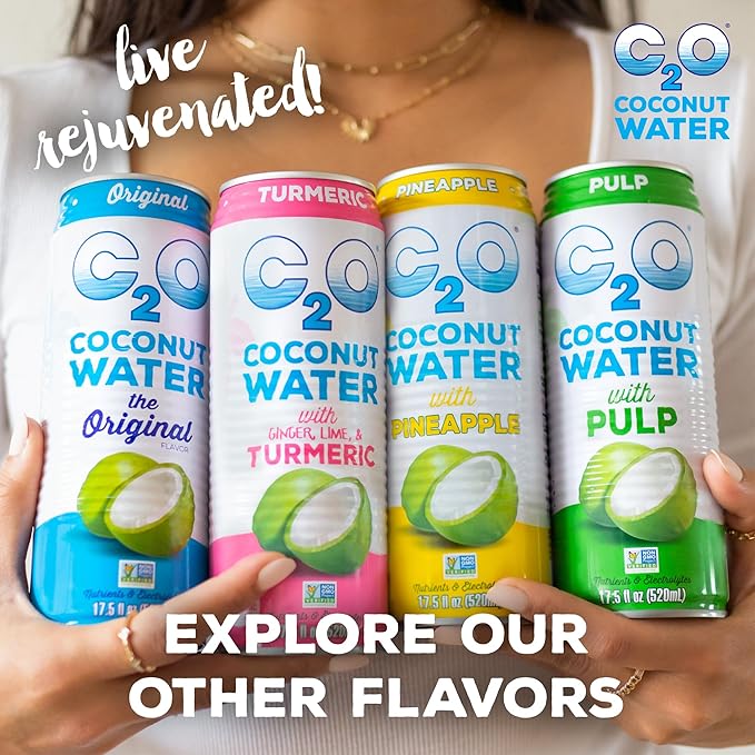 C2O - Coconut Water with Mango (12 Pack) - Made with Fresh Coconut Water - Plant Based - Non GMO - Canned Water - Natural Hydration Essential Electrolytes &amp Potassium - 12 Cans 17.5 FL OZ