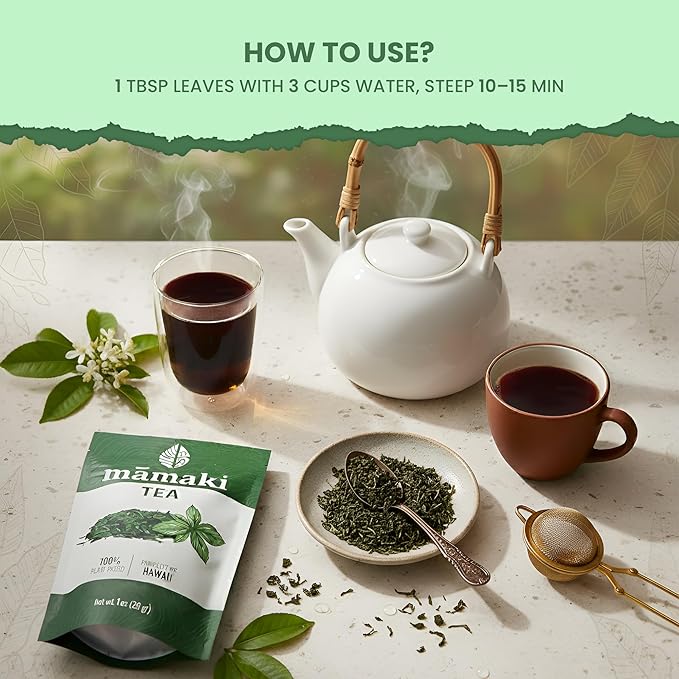 Nakihalani Farm Organically Grown Hawaiian Mamaki Tea (2oz) - Caffeine-Free Herbal Tea - Antioxidant-Rich Supports Digestion &amp Promotes Relaxation