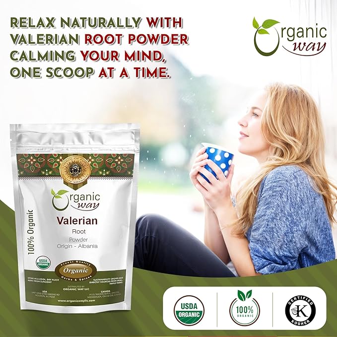 Organic Way Valerian Root Powder | European Wild-Harvest | Organic &amp Kosher Certified | Vegan Non GMO &amp Gluten Free | USDA Certified | Origin - Albania 16 Ounce (Pack of 1)
