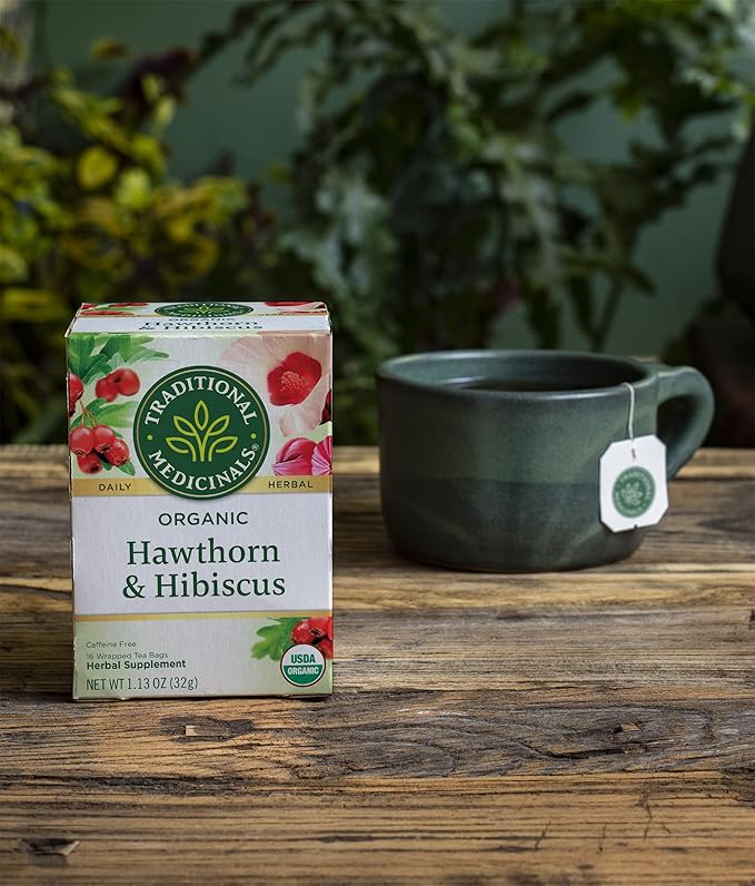 Traditional Medicinals Organic Hawthorn &amp Hibiscus Herbal Tea Promotes Heart Health (Pack of 3) 48 Tea Bags Total