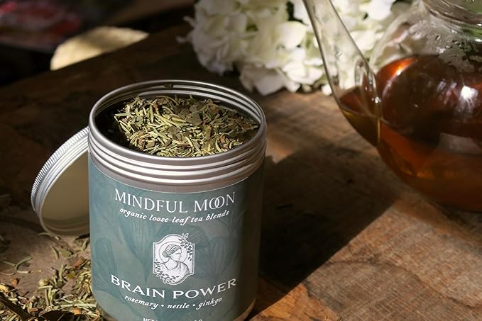 Brain Power Herbal Tea by Mindful Moon – Focus &amp Memory Support Blend with Ginkgo Nettle &amp Rosemary – Caffeine-Free Loose Leaf (Large)