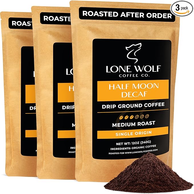 Half Moon Decaf - 3-Pack - Freshly Roasted After Your Order – Specialty Grade Swiss Water Process Low Acid Organic Single Origin Medium Roast Drip Ground Coffee – Pack of 3 (12 Ounces Each)