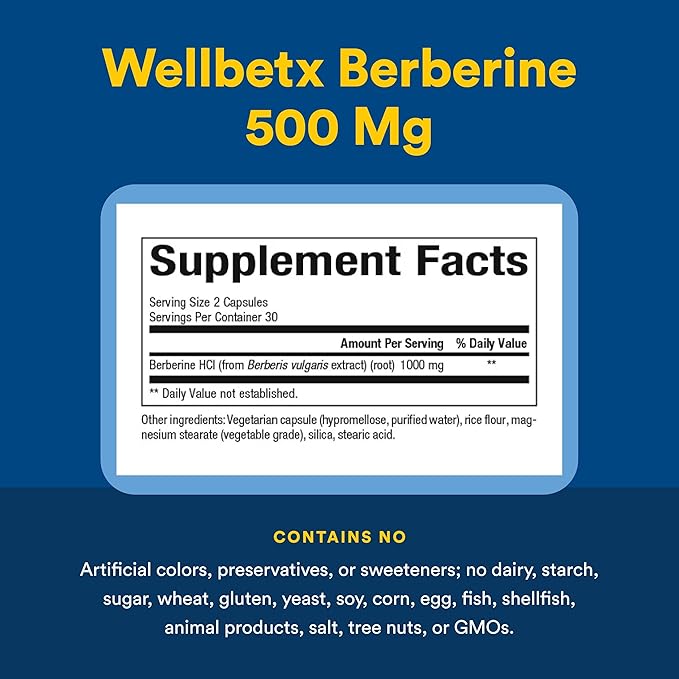 Natural Factors WellBetX Berberine - Daily Supplement Supports Metabolic Health - Formula Supports Healthy Heart - Gluten-Free &amp Vegan - 60 Vegetarian Capsules (60 Servings)