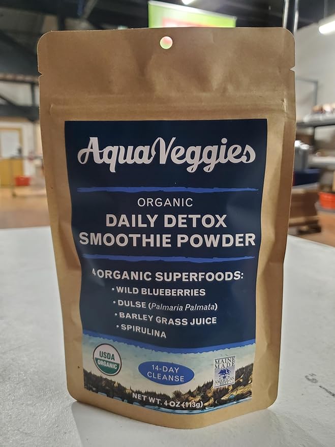 Detox Green Superfood Smoothie P| Organic Blueberry Powder Spirulina Atlantic Dulse Seaweed &amp Barley Grass Juice Powder — 14-Day Detox Cleanse (08 Ounce (Pack of 1))