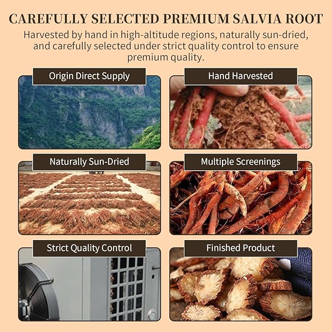 Hee Creek Salvia Root Slices 300g/10.58 Dried Dan Shen Herb Tea Cut Natural Chinese Herbal Tea No Additives Non-Sulfur Fumigation Premium Hand Selected 丹参 丹参片