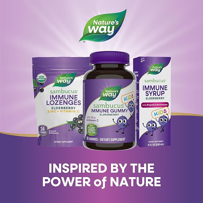 Nature’s Way Sambucus Kids Elderberry Immune Gummies with Black Elderberry Extract Daily Immune Support Gummy with Vitamin C and Zinc for Children Ages 2+* 60 Gummies (Set of 3)