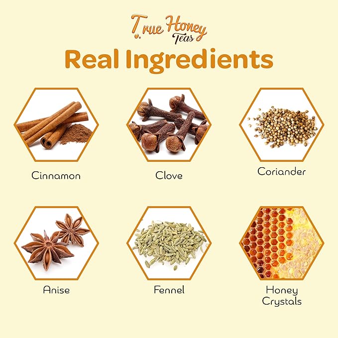 True Honey Chai Tea Pods - All Natural Organic Cinnamon Clove Coriander Anise and Fennel - 22 Count