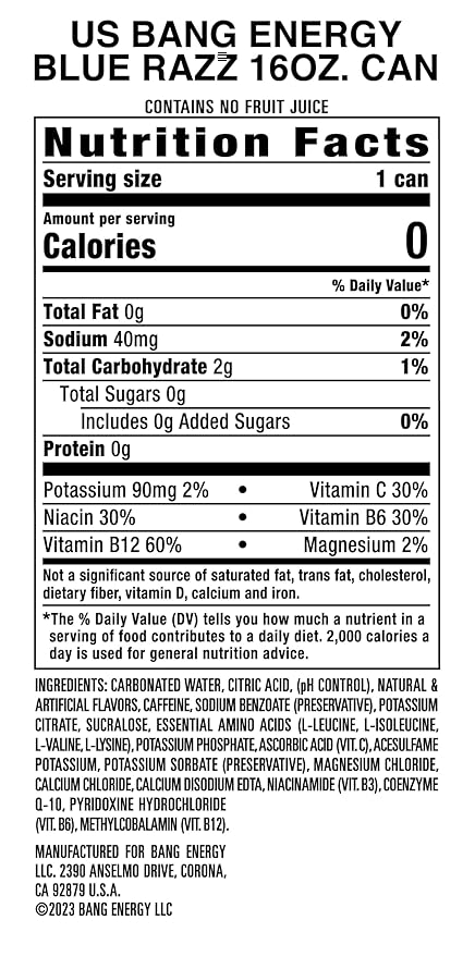 Bang Energy Blue Razz Sugar-Free Energy Drink 16-Ounce | Pack of 12