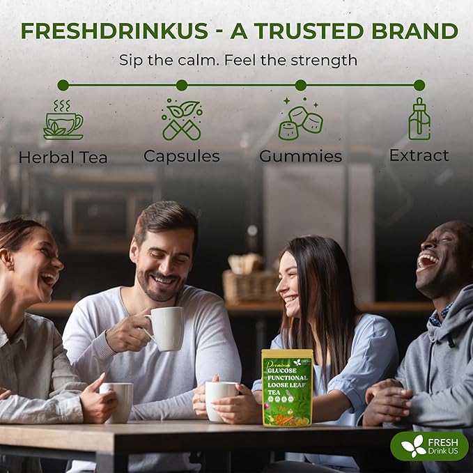 FreshDrinkUS Glucose Functional Loose Leaf Tea | 4oz | Herbal Blend of Gymnema Milk Thistle Dandelion Root Cinnamon &amp Ashwagandha – Naturally Caffeine-Free Premium Quality Balanced Flavor. V