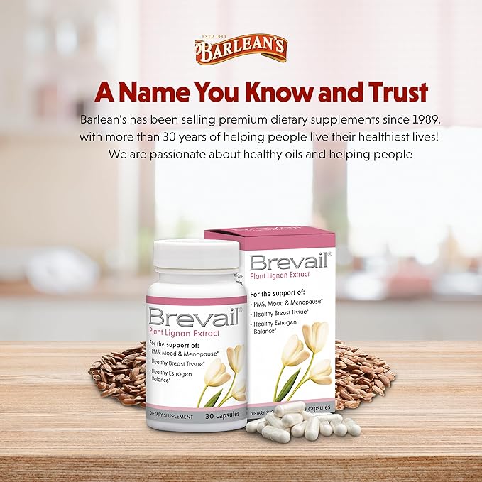 Brevail Plant Lignan Extract Capsules Proactive Breast Health Supplement with 50 mg SDG Lignans from Flax Seed Hulls for Healthy Estrogen Balance and PMS Mood Support Pills 30 Count
