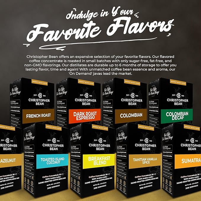 Christopher Bean Coffee - 396 servings 30 to 1 Blend Bag in Box Liquid Instant Coffee or Cold Brew Coffee Concentrate - Hot or Iced Coffee - Breakfast Blend