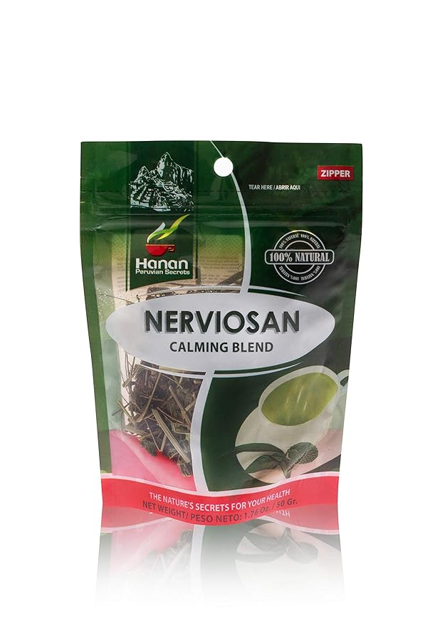 Hanan Peruvian Secrets Nerviosan Herbal Tea | 100% Natural Calming Blend | 1.76oz / 50g | Naturally Aids in Relieving Occasional Stress and Tension | Safely Promotes Relaxation - 3 Pack