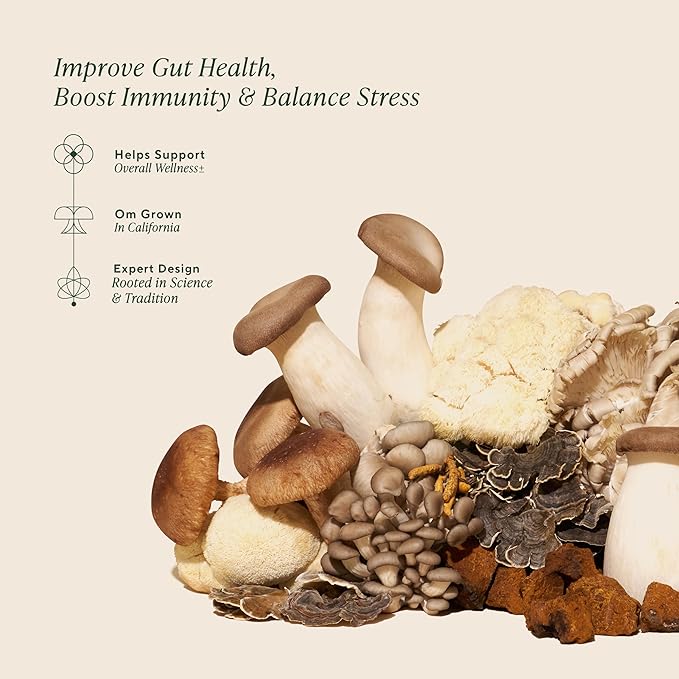 OM Mushrooms Master Blend Mushroom Powder – Organic Mushroom Supplement with 10 Mushrooms and Ashwagandha - Support Immunity Gut Health &amp Stress Relief 6.34 oz (80 Servings)