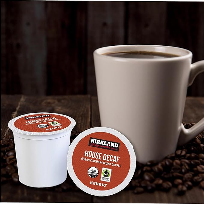 Kirkland Signature Organic House Decaf Coffee K Cups Plus Basicos Coaster (24Pods House Decaf)