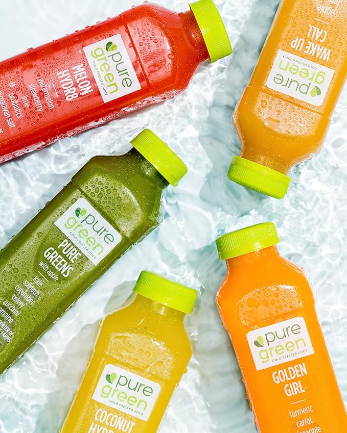 Pure Green Cold Pressed Juice - Pure Greens Apple - Fresh Functional Blend with Apple Greens Cucumber Celery - Natural Gluten Free Non-GMO No Artificial Colors or Flavors - Made from Real Fruits