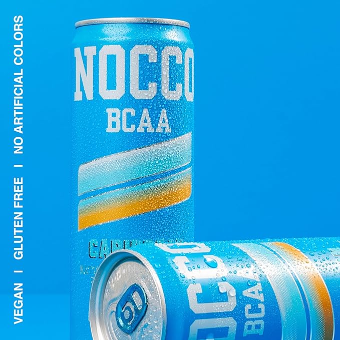 NOCCO Zero Sugar Energy Drink Caribbean - 12 Fl Oz (Pack of 12) - 180mg Caffeine Sugar Free with BCAAs - Branched Chain Amino Acids Carbonated &amp Low Cal B Vitamins Grab &amp Go Performance B