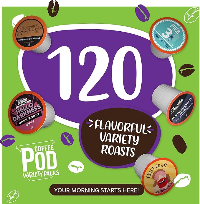 Coffee Pod Variety Packs All Roasts Sampler Assorted Compatible with 2.0 K-Cup Brewers Variety Pack 120 Count (Pack of 1)