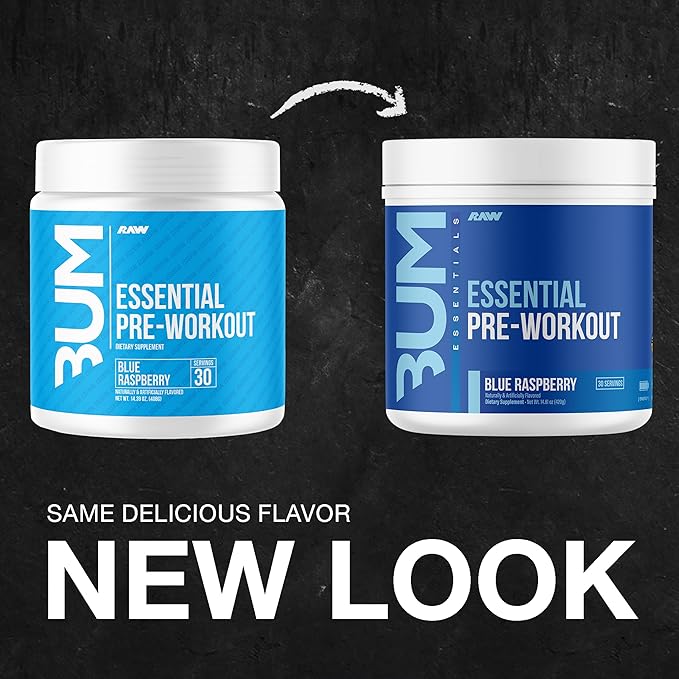 RAW Nutrition - Essential Pre - Chris Bumstead Pre Workout Formula Sports Nutrition Pre-Workout Powders | Men &amp Womens Drink Energy Powder for Working Out (Blue Raspberry)