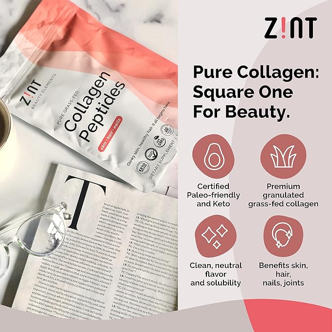 Zint Collagen Peptides Powder: Paleo &amp Keto Certified - Granulated Collagen Hydrolysate for Enhanced Absorption - Enzymatically Hydrolyzed Protein for Women &amp Men 10 oz