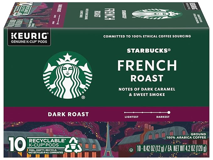 Starbucks Coffee K-Cup Pods French Roast Dark Roast Ground Coffee K-Cups for Keurig Brewers 100% Arabica Coffee 10 CT K-Cup Pods/Box (Pack of 2 Boxes)