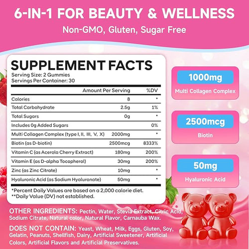 2 Pack Collagen Peptide Gummies for Women &amp Men Collagen Protein Type IIIIIIVX with Biotin Vitamin C D Hydrolyzed Collagen Supplement for Skin Hair Nails Raspberry Flavor 120 Count