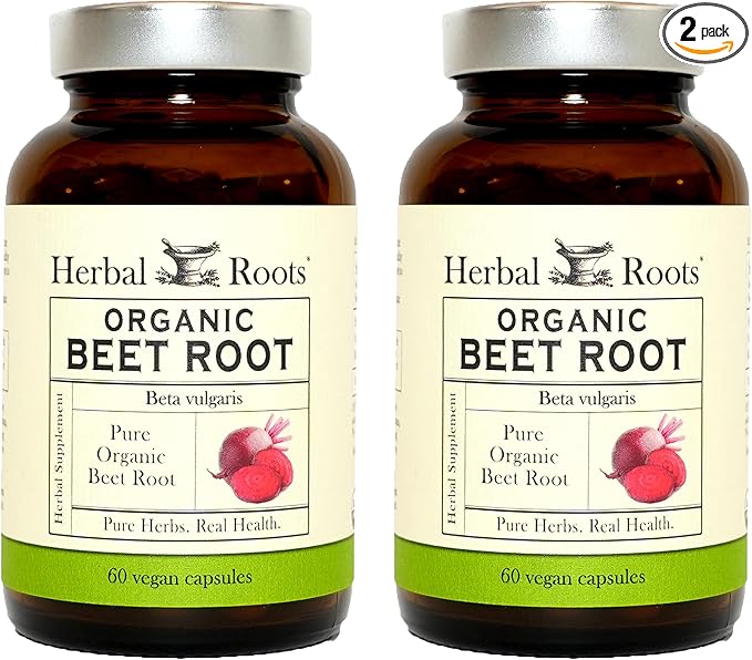 Herbal Roots Organic Beet Root Powder Capsules - 1500mg per Serving - Certified USDA Organic - Non-GMO - 60 Count Vegan Capsules (Pack of 2)