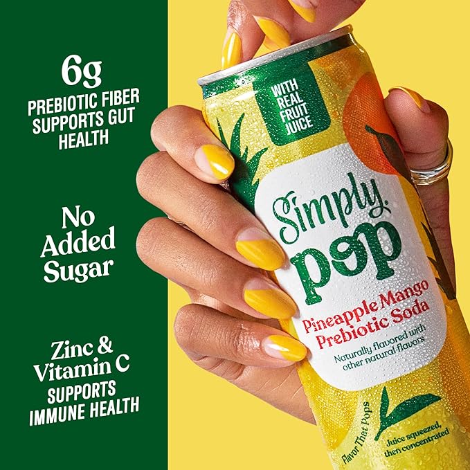 Simply POP Prebiotic Soda Pineapple Mango Cans 12 fl oz 12 Pack