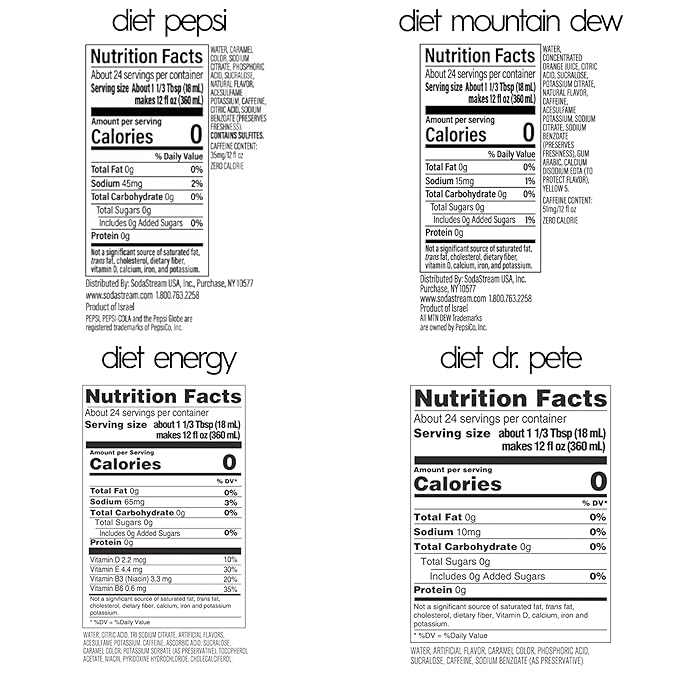SodaStream Pepsi MTN Dew Energy &amp Dr. Pete Variety Pack Diet 440ml pack of 4