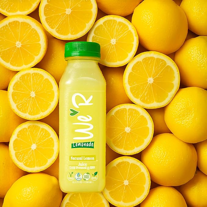 WE’R Natural Lemonade – Cold-Pressed &amp HPP – 20% Real Lemon Juice – 10 Pack – 11.2 fl oz Each (330 ml) – No Preservatives Not From Concentrate