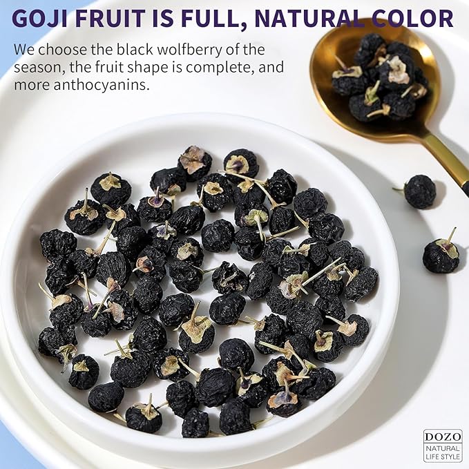 DOZO Black Goji Berry Black Wolfberry Dried Goji Berries Fruit Wild Natural Gogi Berry Tea Fruit Anthocyanin Non-GMO No Additives 10.5oz/300g 黑枸杞 野生黑枸杞