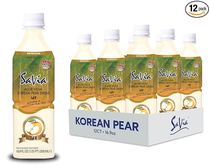 Savia - Pear Aloe Vera Drink Quality Aloe-Based Beverage Made with Real Aloe Pulp &amp Natural Delicious &amp Refreshing Vegetarian Gluten-Free Fat-Free (16.9oz 12-Pack)